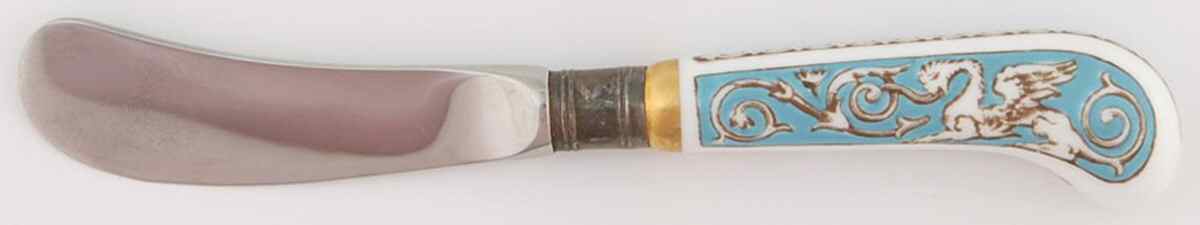 Florentine Turquoise Rim (Fruit Center, White Body) Hollow Handle Butter Spreader by Wedgwood-1