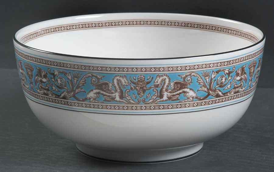 Florentine Turquoise Rim (Fruit Center, White Body) 8" Salad Serving Bowl by Wedgwood-1