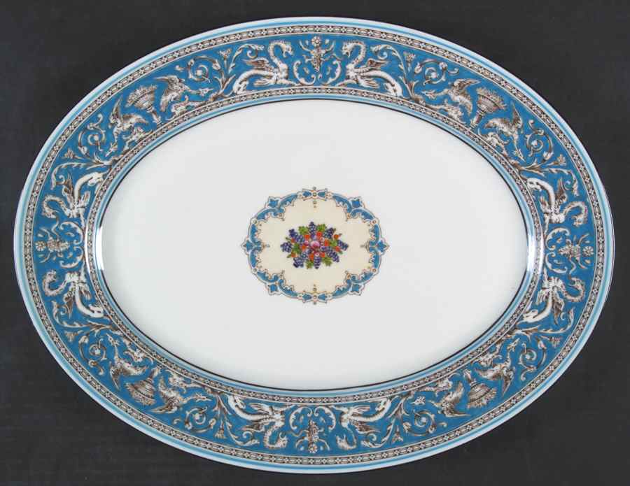 Florentine Turquoise Rim (Fruit Center, White Body) 15" Oval Serving Platter by Wedgwood-1