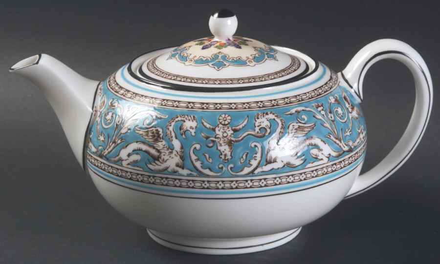 Florentine Turquoise Rim (Fruit Center, White Body) Small Teapot & Lid by Wedgwood-1