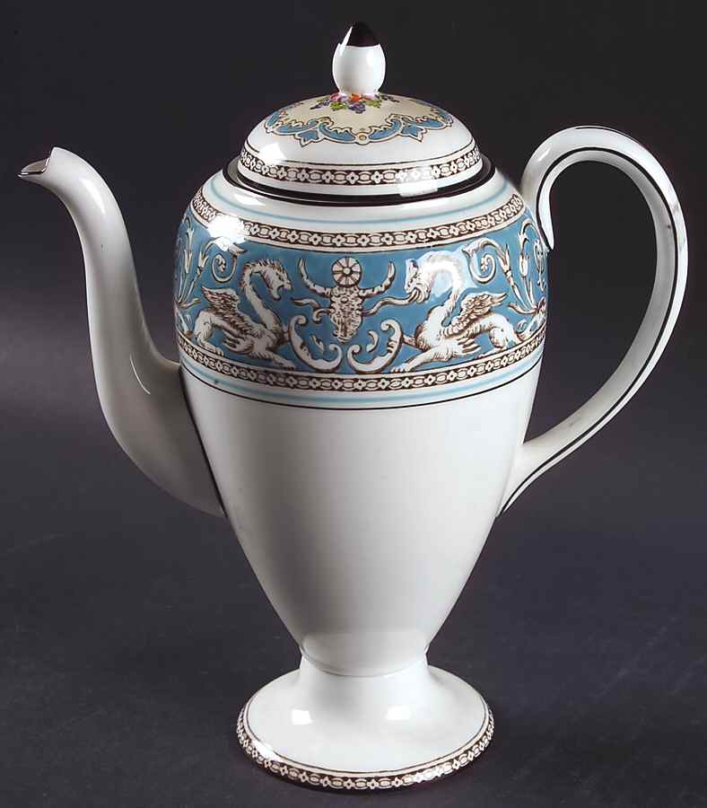 Florentine Turquoise Rim (Fruit Center, White Body) Small Coffee Pot & Lid by Wedgwood-1