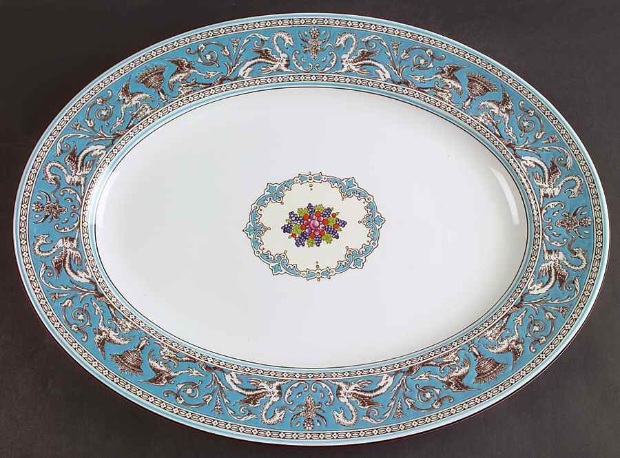 Florentine Turquoise Rim (Fruit Center, White Body) 15" Oval Serving Platter by Wedgwood-1