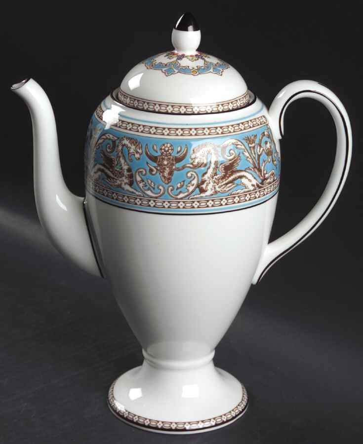Florentine Turquoise Rim (Fruit Center, White Body) Coffee Pot & Lid by Wedgwood-1