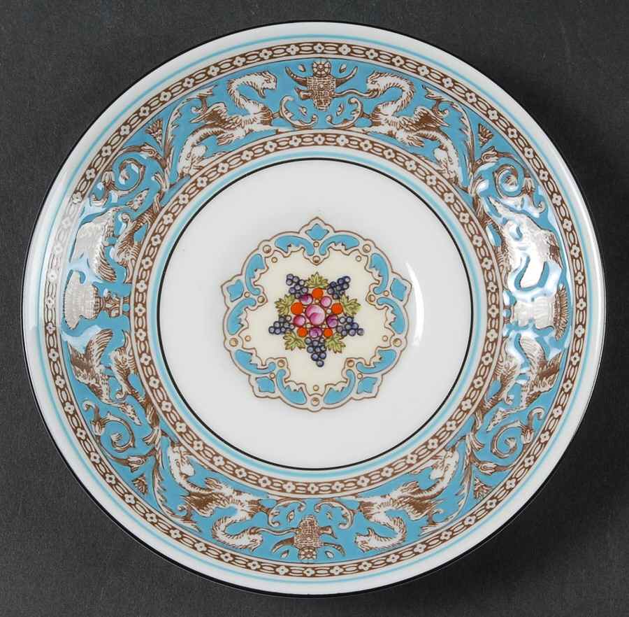 Florentine Turquoise Rim (Fruit Center, White Body) Saucer for Leigh Shape Footed Cup by Wedgwood-1