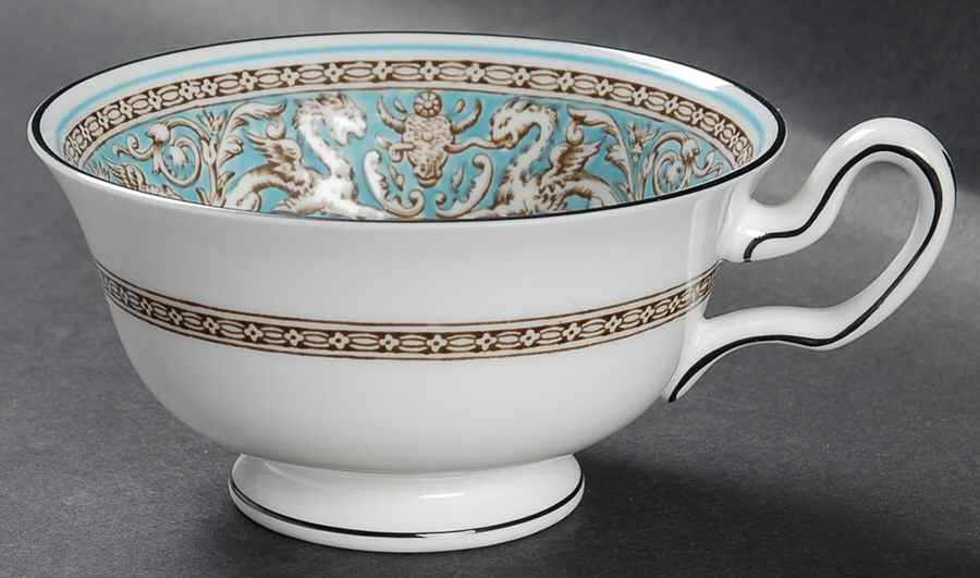 Florentine Turquoise Rim (Fruit Center, White Body) Peony Shape Footed Cup by Wedgwood-1