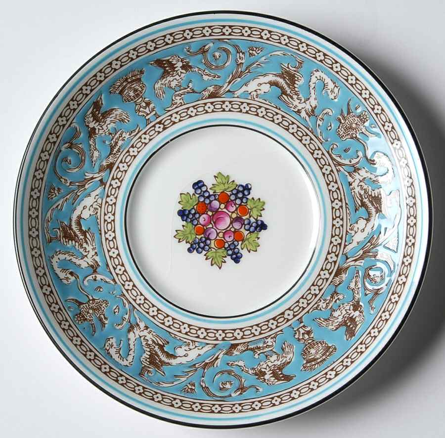 Florentine Turquoise Rim (Fruit Center, White Body) Saucer for Bond Shape Demitasse Cup by Wedgwood-1