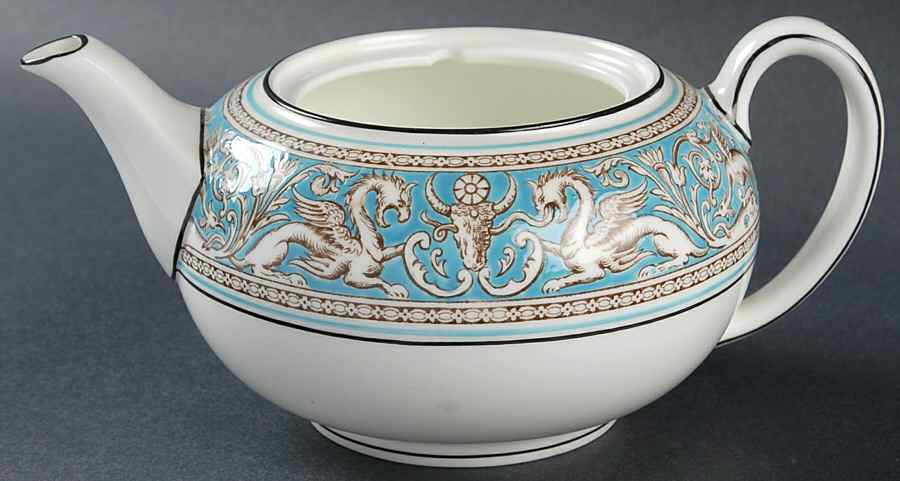 Florentine Turquoise Rim (Fruit Center, White Body) Teapot No Lid by Wedgwood-1