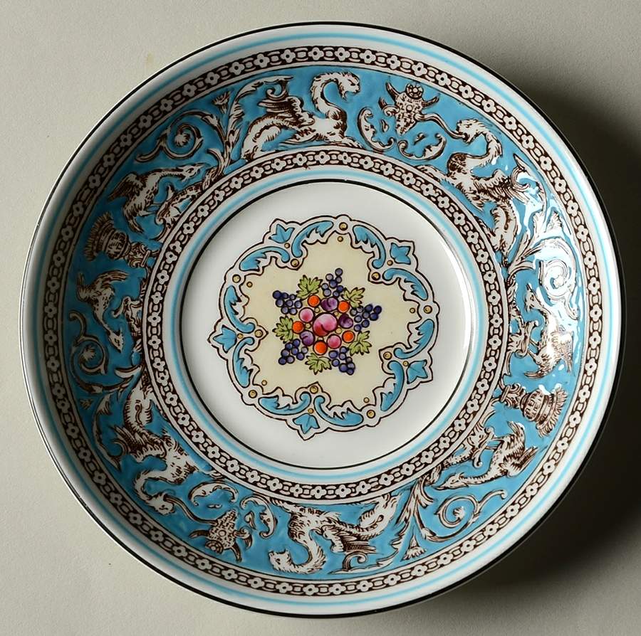 Florentine Turquoise Rim (Fruit Center, White Body) Saucer for Bond Shape Demitasse Cup by Wedgwood-1