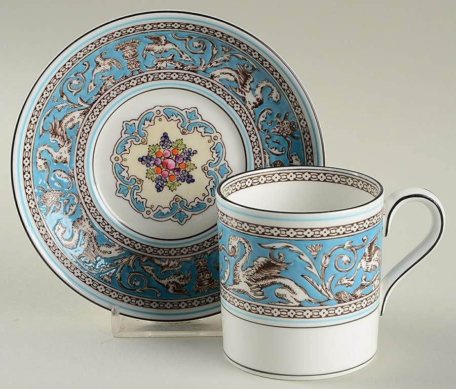 Florentine Turquoise Rim (Fruit Center, White Body) Bond Shape Demitasse Cup and Saucer Set by Wedgwood-1