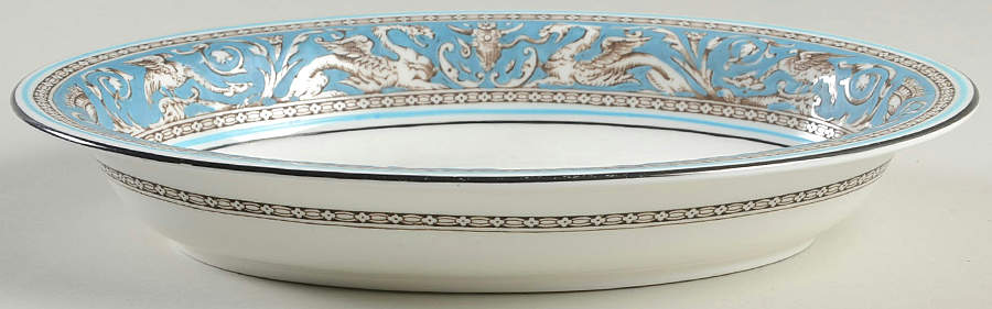 Florentine Turquoise Rim (No Center, White Body) 9" Oval Vegetable Bowl by Wedgwood-1