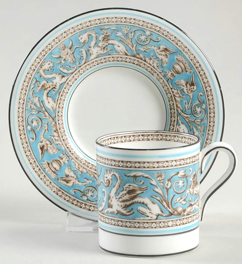 Florentine Turquoise Rim (No Center, White Body) Bond Shape Demitasse Cup and Saucer Set by Wedgwood-1