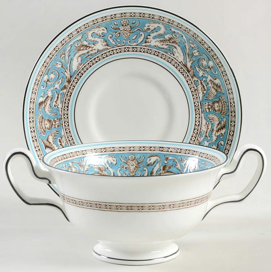 Florentine Turquoise Rim (No Center, White Body) Footed Cream Soup Bowl by Wedgwood-1