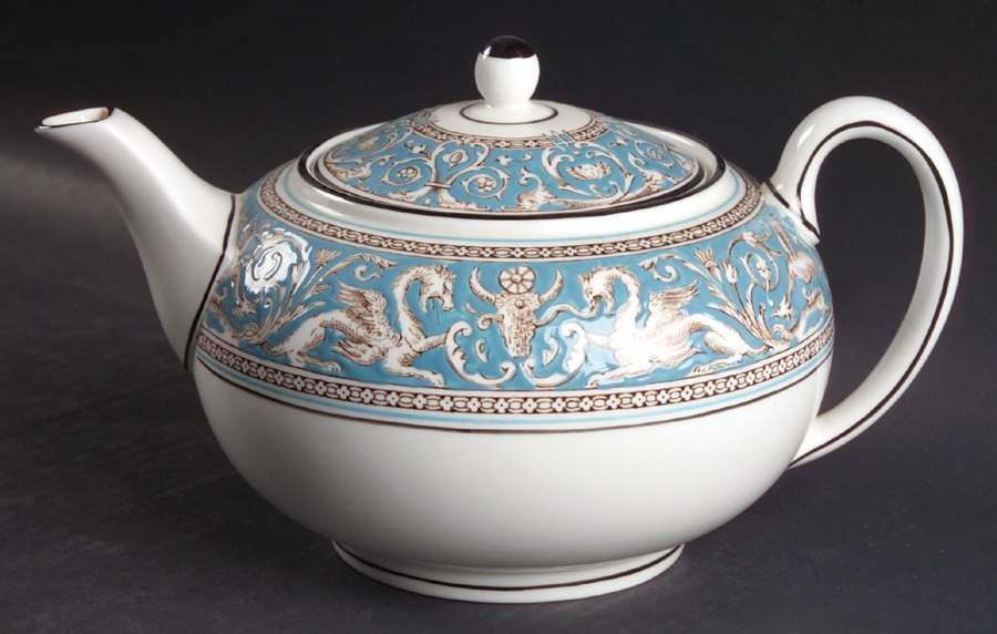 Florentine Turquoise Rim (No Center, White Body) Teapot & Lid by Wedgwood-1