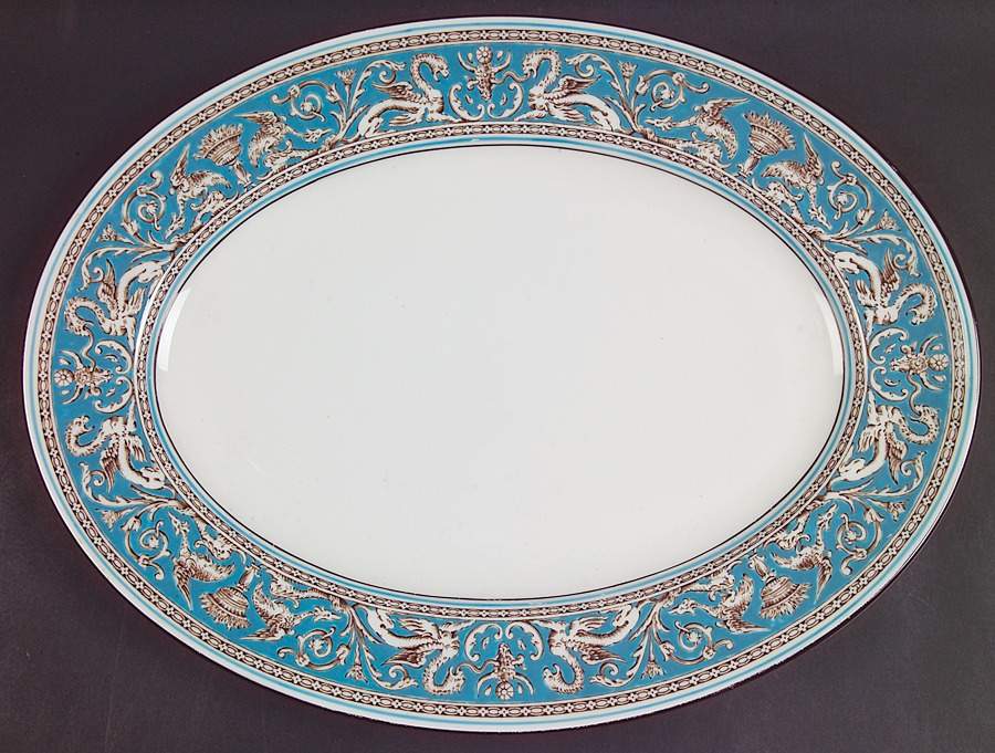 Florentine Turquoise Rim (No Center, White Body) 15" Oval Serving Platter by Wedgwood-1