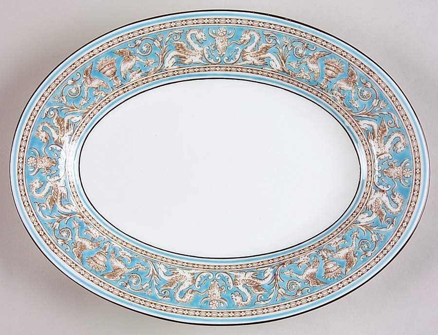 Florentine Turquoise Rim (No Center, White Body) 10" Oval Serving Platter by Wedgwood-1