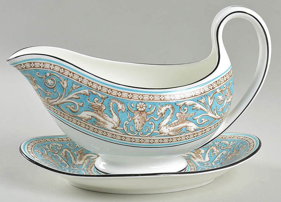 Florentine Turquoise Rim (No Center, White Body) Gravy Boat & Underplate by Wedgwood-1