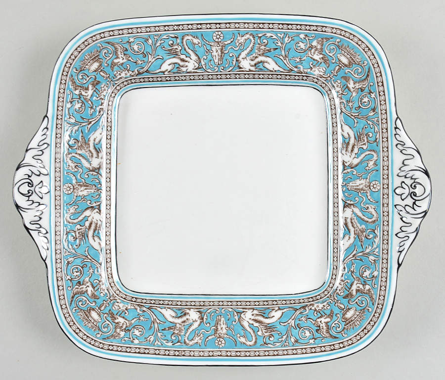 Florentine Turquoise Rim (No Center, White Body) Square Handled Cake Plate by Wedgwood-1