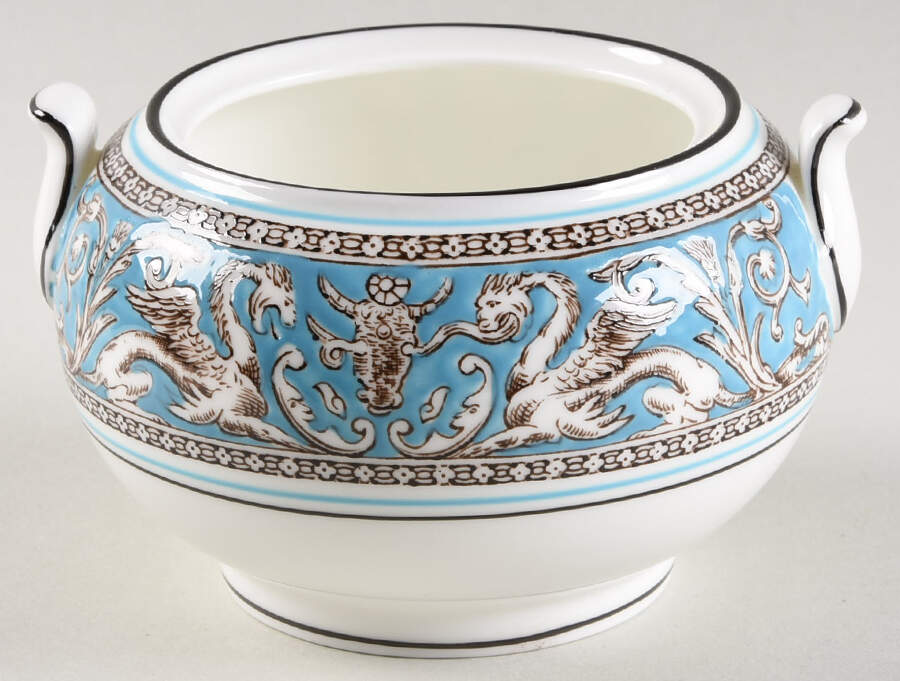 Florentine Turquoise Rim (No Center, White Body) 146 Shape Sugar Bowl No Lid by Wedgwood-1