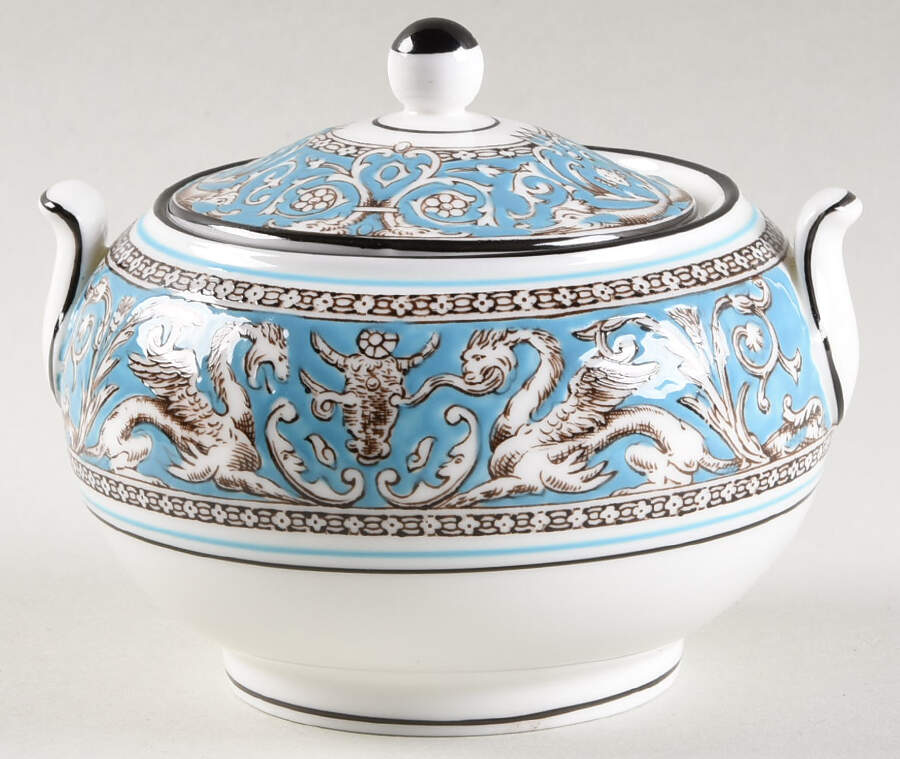 Florentine Turquoise Rim (No Center, White Body) 146 Shape Sugar Bowl & Lid by Wedgwood-1