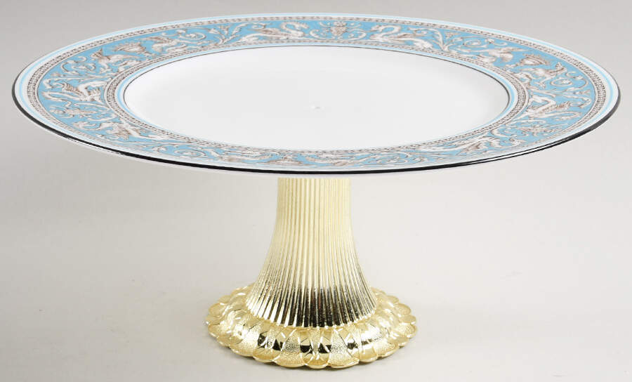Florentine Turquoise Rim (No Center, White Body) Cake Stand with 4"-5" Metal Pedestal  Hc by Wedgwood-1