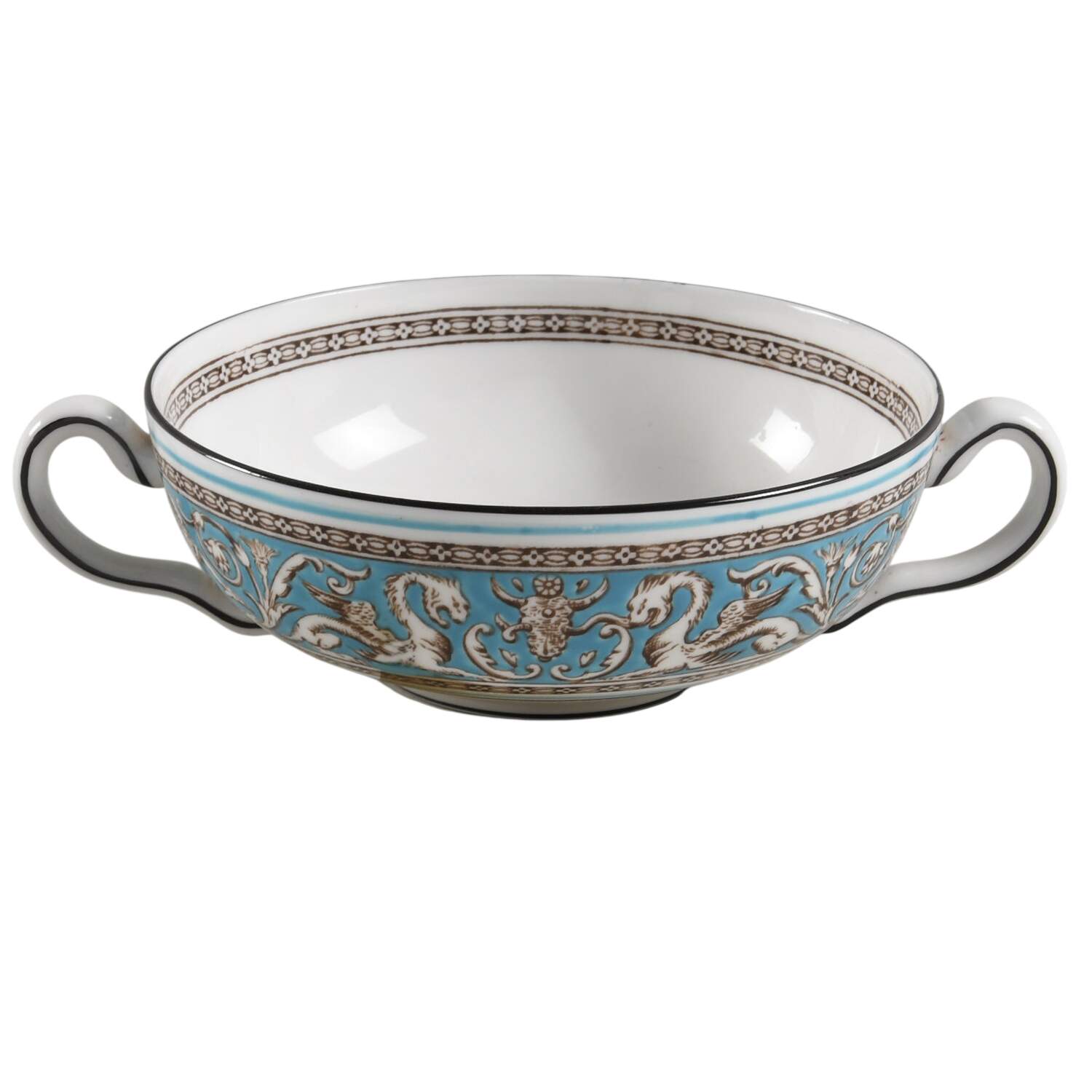 Florentine Turquoise Rim (No Center, White Body) Flat Cream Soup Bowl by Wedgwood-1