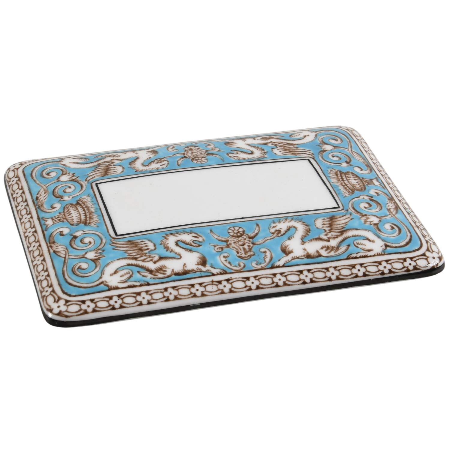 Florentine Turquoise Rim (No Center, White Body) Lid for Cigarette Box by Wedgwood-1