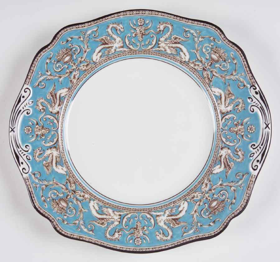 Florentine Turquoise Rim (No Center, White Body) Square Handled Cake Plate by Wedgwood-1
