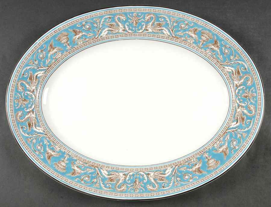 Florentine Turquoise Rim (No Center, White Body) 17" Oval Serving Platter by Wedgwood-1