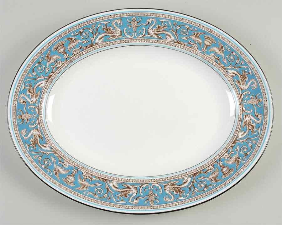 Florentine Turquoise Rim (No Center, White Body) 13" Oval Serving Platter by Wedgwood-1