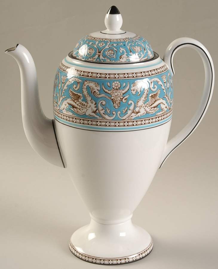 Florentine Turquoise Rim (No Center, White Body) Coffee Pot & Lid by Wedgwood-1
