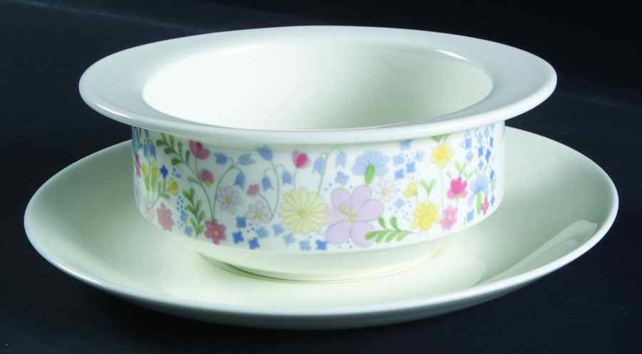 Forget Me Not (Bone China, No Trim) Flat Cream Soup Bowl & Saucer Set by Wedgwood-1