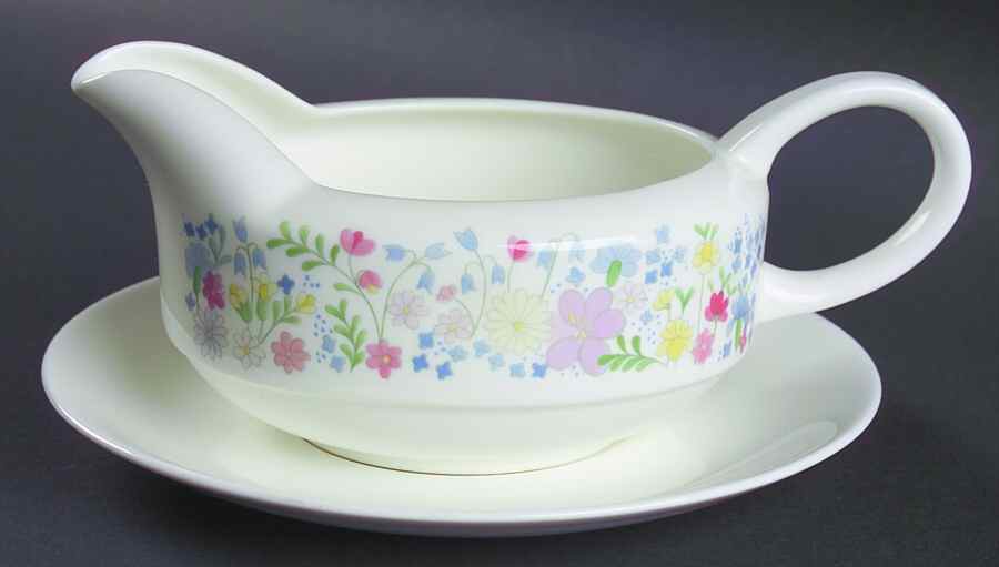 Forget Me Not (Bone China, No Trim) Gravy Boat & Underplate by Wedgwood-1