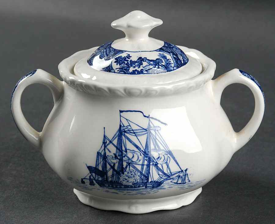 Friendship Salem Blue Sugar Bowl & Lid by Wedgwood-1
