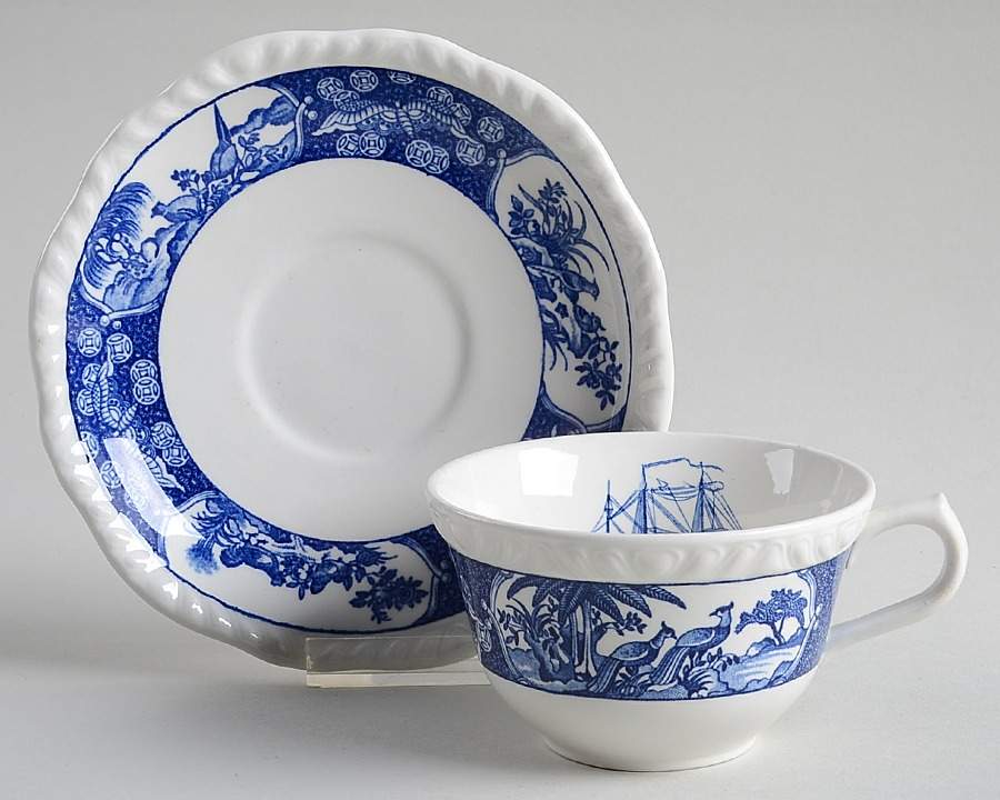 Friendship Salem Blue Flat Cup & Saucer Set by Wedgwood-1