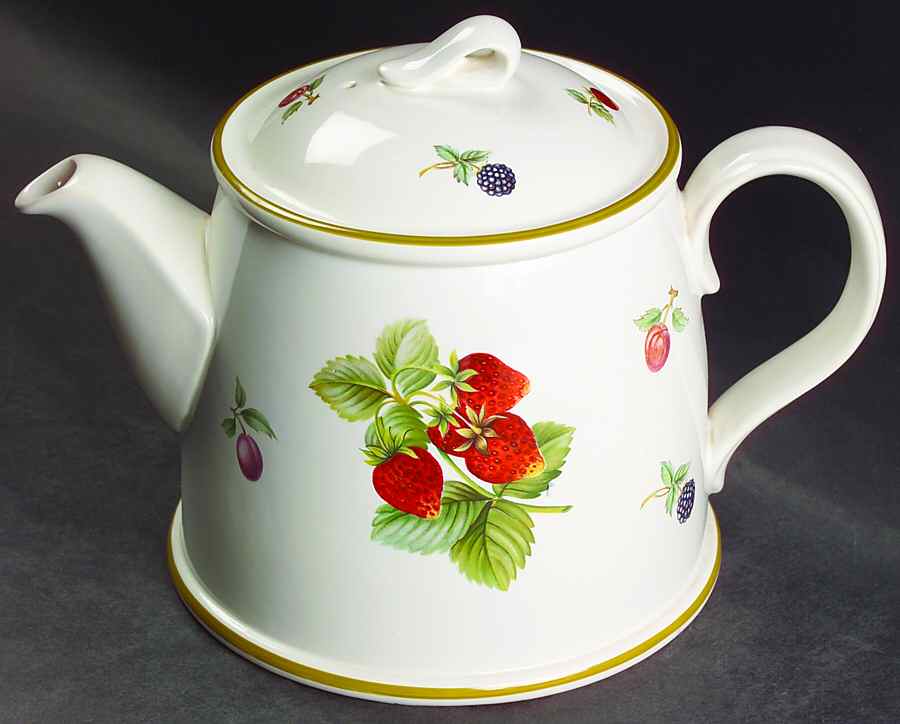 Fruit Sprays Croft (Rim Shape) Teapot & Lid by Wedgwood-1
