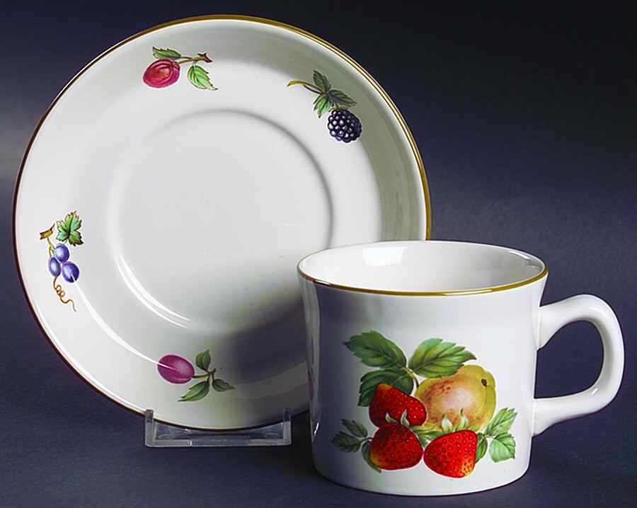 Fruit Sprays Sterling (Coupe Shape) Flat Cup & Saucer Set by Wedgwood-1