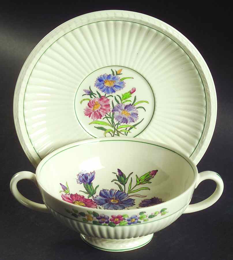Garden Club Footed Cream Soup Bowl & Saucer Set by Wedgwood-1
