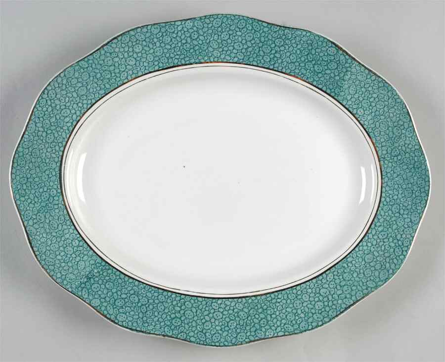 Garden (Aqua Border) 14" Oval Serving Platter by Wedgwood-1