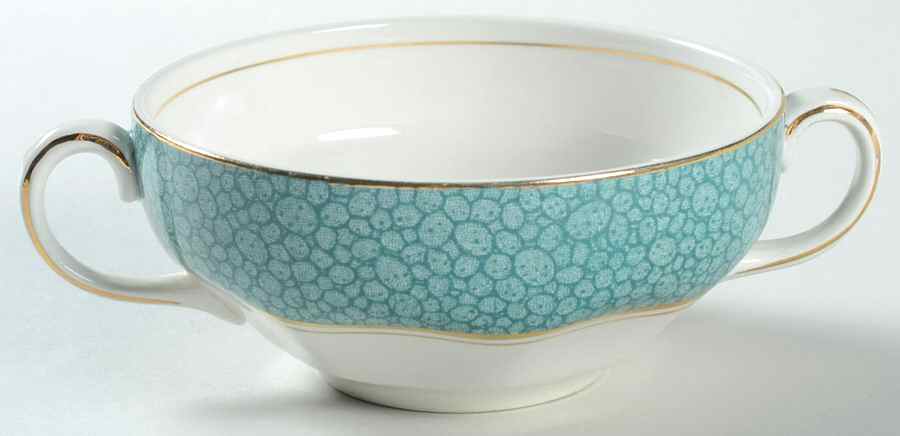 Garden (Aqua Border) Flat Cream Soup Bowl by Wedgwood-1