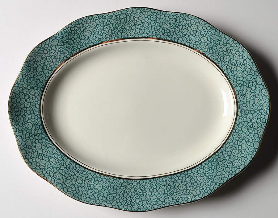 Garden (Aqua Border) 12" Oval Serving Platter by Wedgwood-1