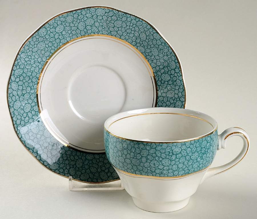 Garden (Aqua Border) Flat Cup & Saucer Set by Wedgwood-1