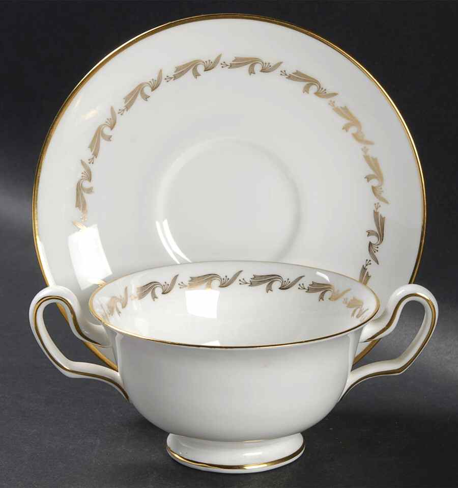 Golden Fleece Footed Cream Soup Bowl & Saucer Set by Wedgwood-1