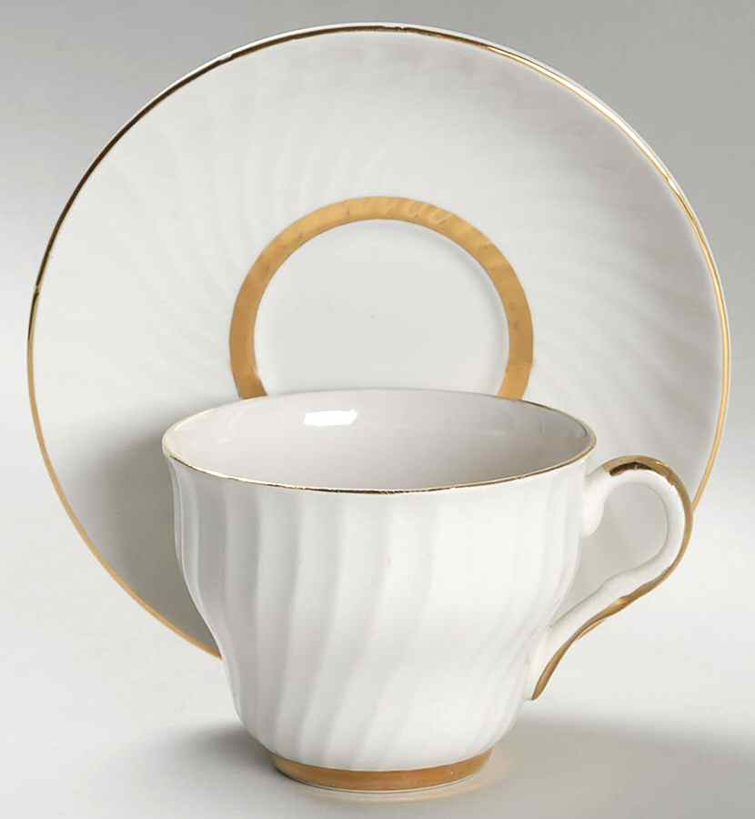 Golden Swirl Flat Cup & Saucer Set by Wedgwood-1