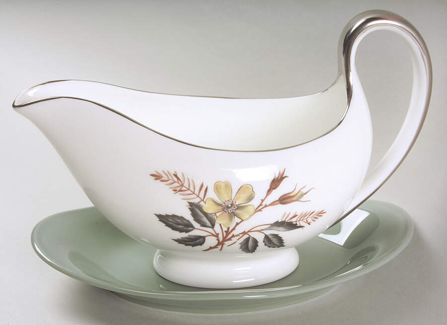Greenwood (Bone) Gravy Boat & Underplate by Wedgwood-1