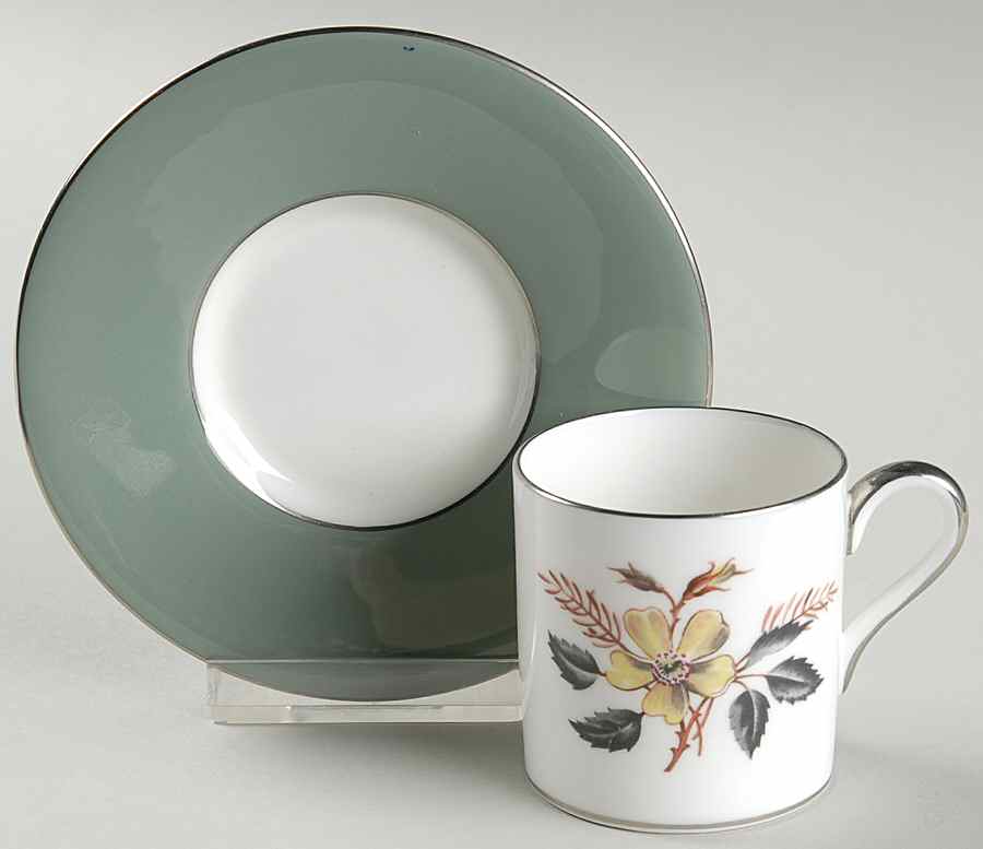 Greenwood (Bone) Bond Shape Demitasse Cup and Saucer Set by Wedgwood-1