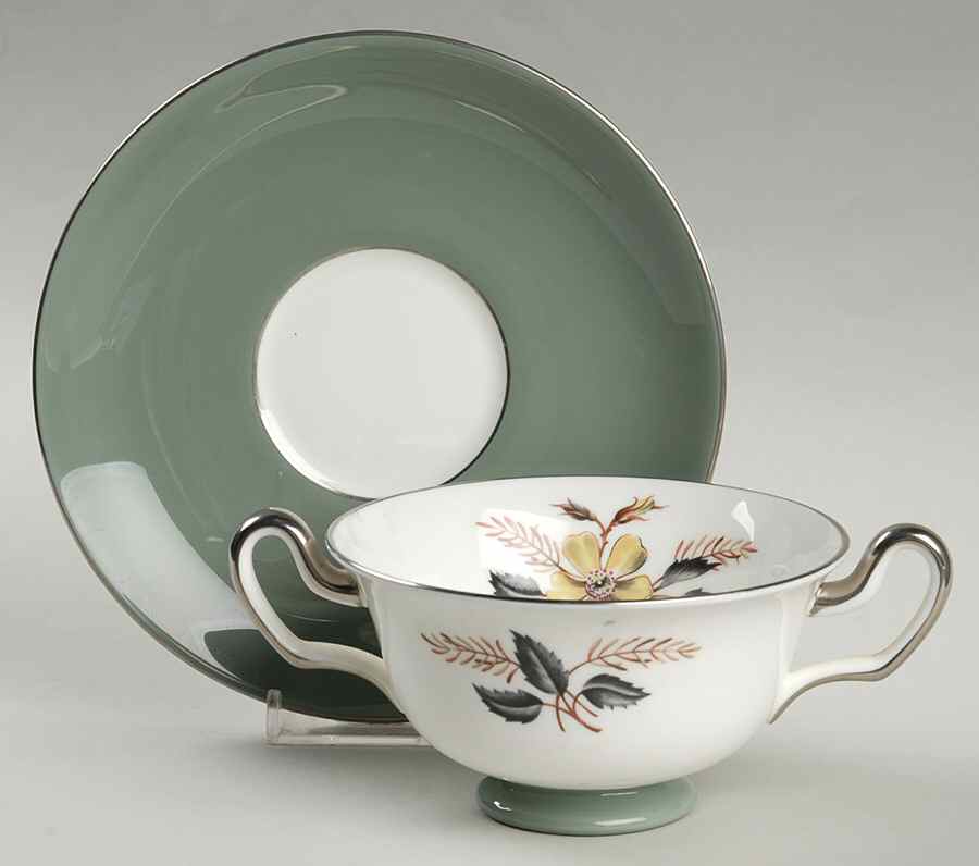 Greenwood (Bone) Footed Cream Soup Bowl & Saucer Set by Wedgwood-1