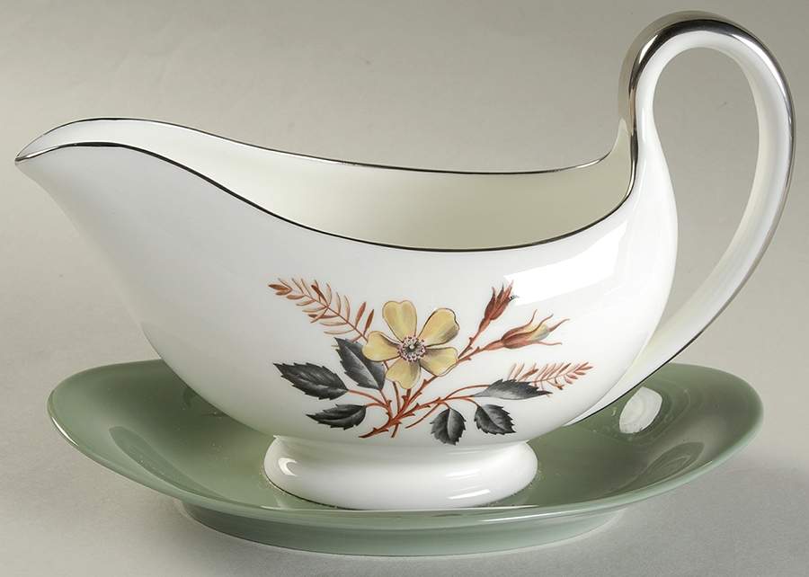 Greenwood (Bone) Gravy Boat with Attached Underplate by Wedgwood-1