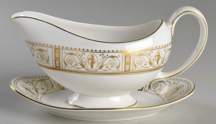 Grecian Gold Gravy Boat with Attached Underplate by Wedgwood-1