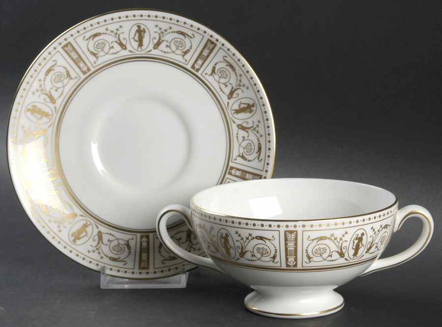 Grecian Gold Footed Cream Soup Bowl & Saucer Set by Wedgwood-1