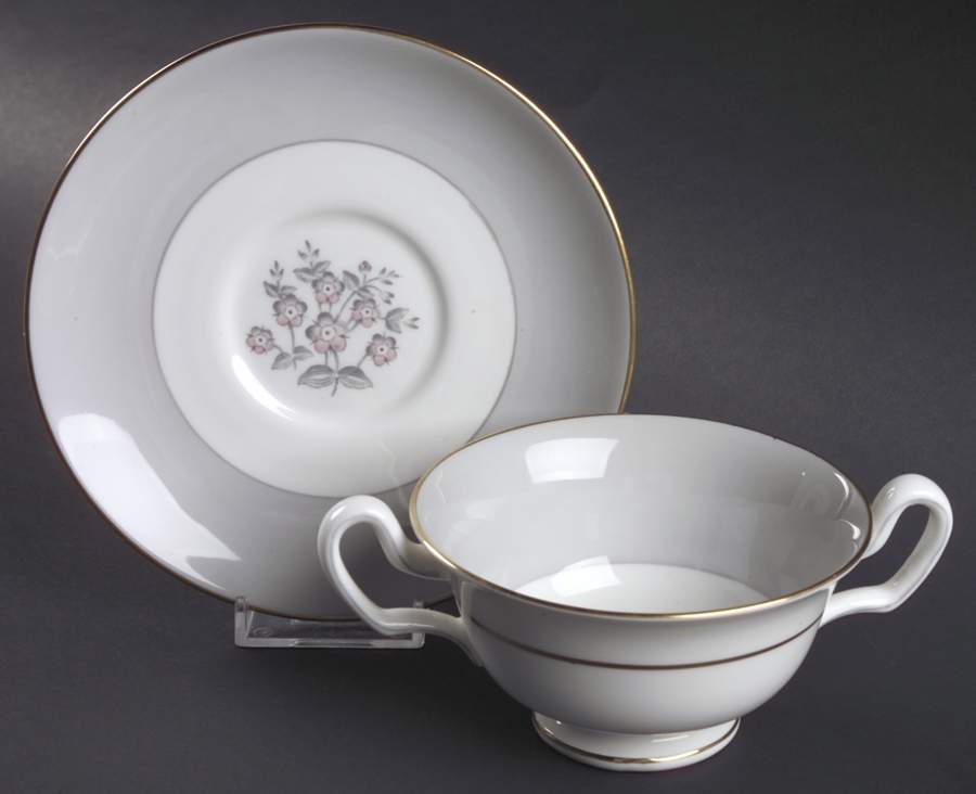 Grey Friar Pink Footed Cream Soup Bowl & Saucer Set by Wedgwood-1